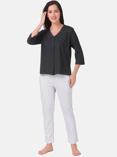 

Masha Women Black & Grey Vintage Pure Cotton Night suit