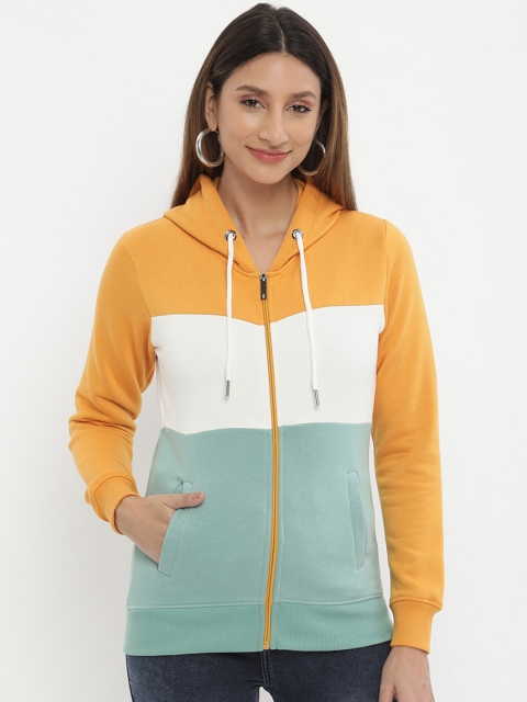 

V2 Value & Variety Women Mustard Colourblocked Hooded Sweatshirt