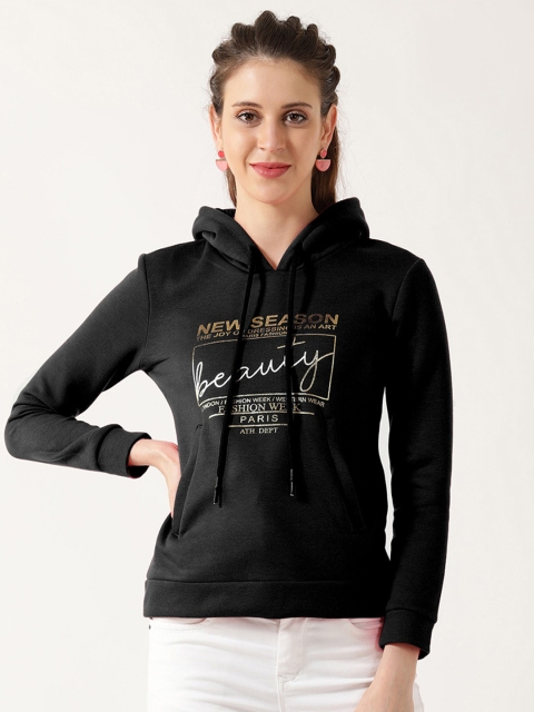 

V2 Value & Variety Women Black Printed Hooded Sweatshirt