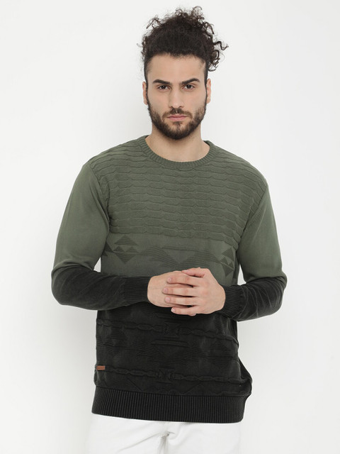 

V2 Value & Variety Men Olive & Black Colourblocked Solid Pullover Sweater