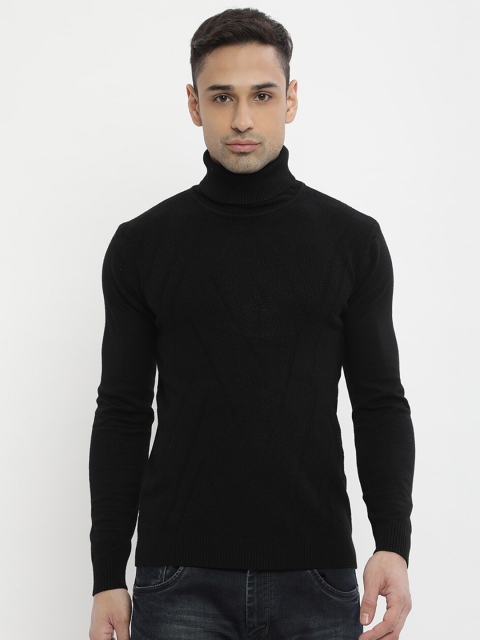 

V2 Value & Variety Men Black Abstract Patterned Turtle Neck Pullover Sweater