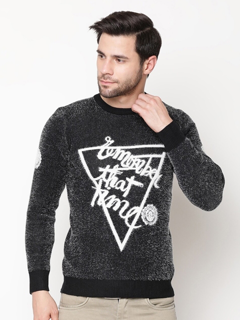 

V2 Value & Variety Men Black Typography Printed Pullover Sweater