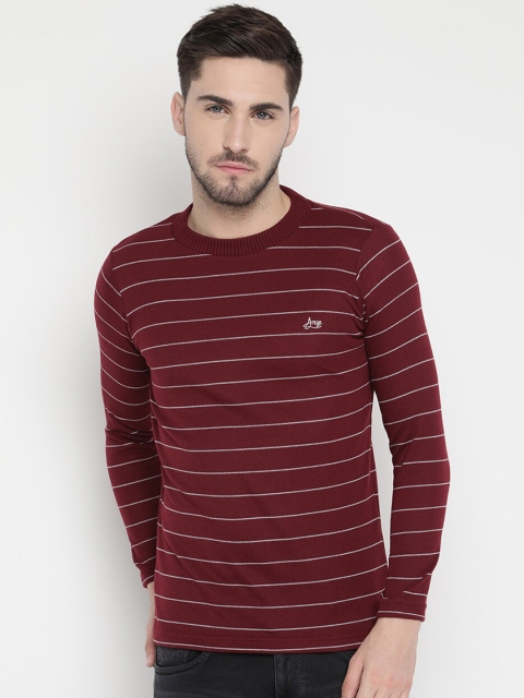 

V2 Value & Variety Men Maroon Striped Pullover Sweater