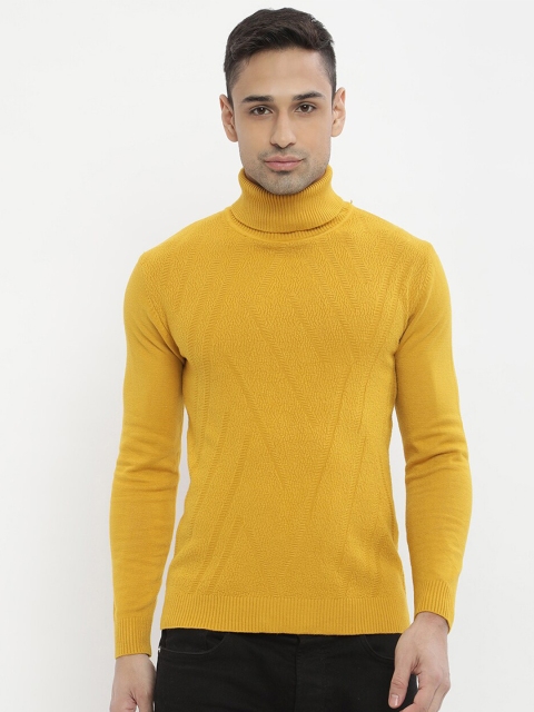 

V2 Value & Variety Men Mustard Abstract Pattern Turtle Neck Pullover Sweater