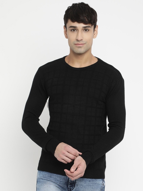 

V2 Value & Variety Men Black Checked Patterned Pullover Sweater