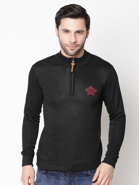 

V2 Value & Variety Men Black Solid Mock Collar Pullover Sweater