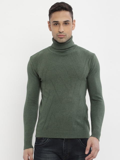 

V2 Value & Variety Men Olive Green Abstract Pattern Turtle Neck Pullover Sweater