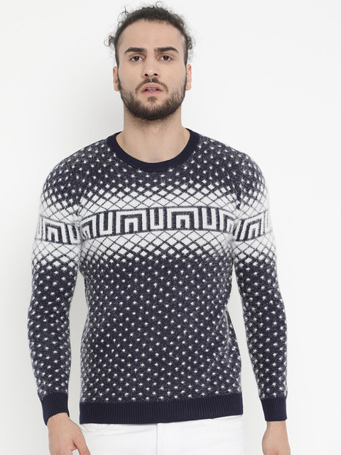 

V2 Value & Variety Men Navy Blue Geometric Printed Pullover Sweater