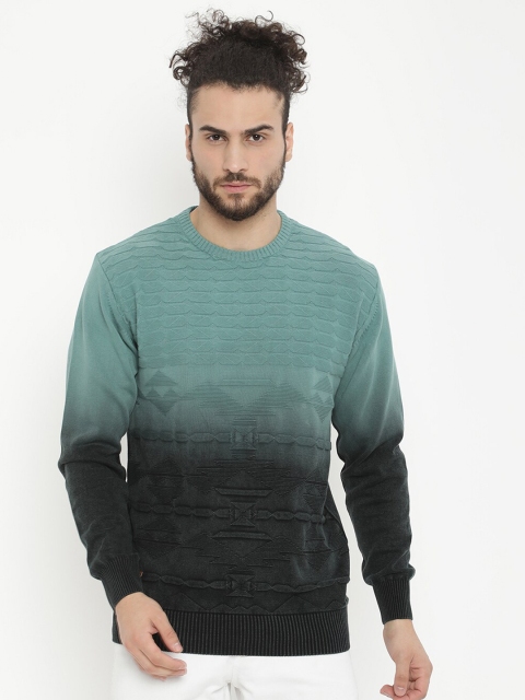 

V2 Value & Variety Men Sea Green & Black Colourblocked Solid Pullover Sweater