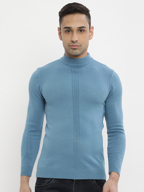 

V2 Value & Variety Men Light Blue Solid Turtle Neck Pullover Sweater