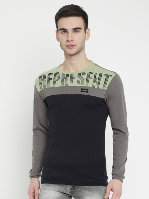 

V2 Value & Variety Men Navy Blue Typography Colourblocked Applique T-shirt