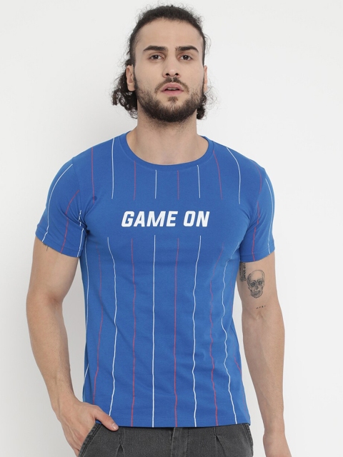 

V2 Value & Variety Men Blue Typography Striped Pure Cotton T-shirt