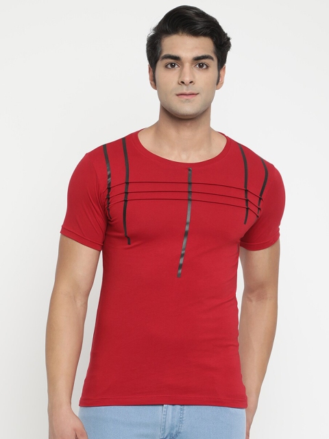 

V2 Value & Variety Men Red & Black Striped Round Neck Pure Cotton T-shirt