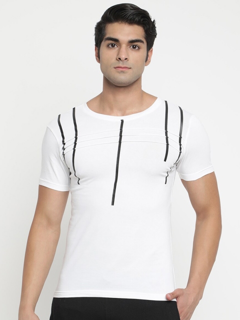 

V2 Value & Variety Men White & Black Striped Pure Cotton T-shirt