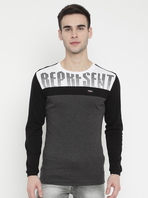 

V2 Value & Variety Men Grey Typography Colourblocked Applique T-shirt