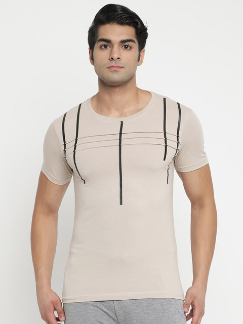 

V2 Value & Variety Men Beige Printed Pure Cotton T-shirt