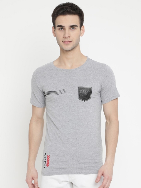 

V2 Value & Variety Men Grey Melange Varsity Printed Pure Cotton T-shirt