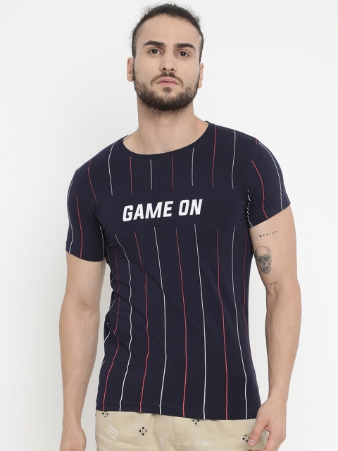 

V2 Value & Variety Men Navy Blue Typography Printed Pure Cotton T-shirt