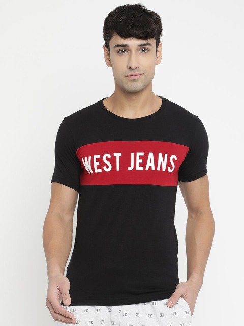 

V2 Value & Variety Men Black & Red Colourblocked Round Neck Pure Cotton T-shirt