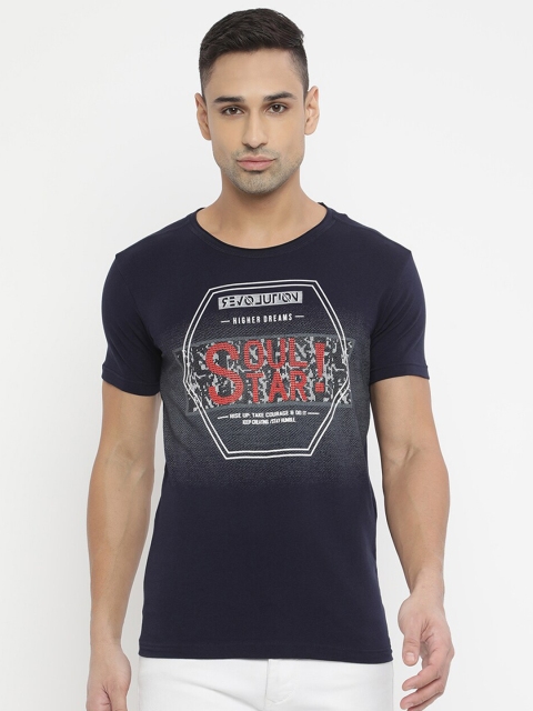 

V2 Value & Variety Men Navy Blue Typography Printed Cotton T-shirt