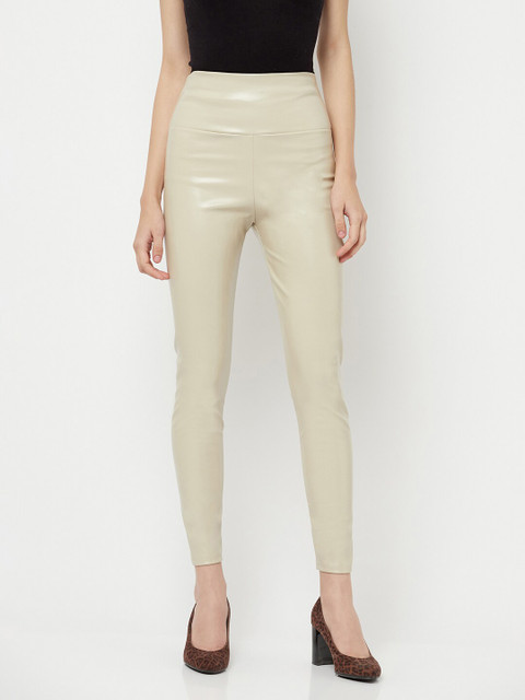 

iki chic Women Beige Solid Skinny-Fit High Waist Treggings