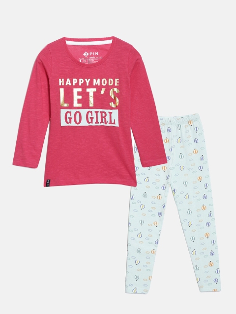 

3PIN Girls Fuchsia & Sea Green Printed T-shirt with Leggings