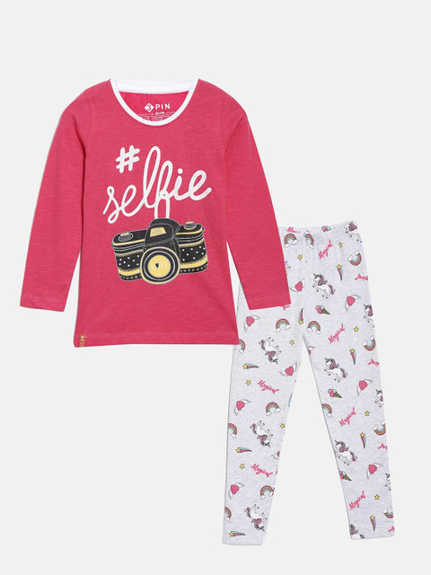 

3PIN Girls Fuchsia & Grey Printed T-shirt with Leggings