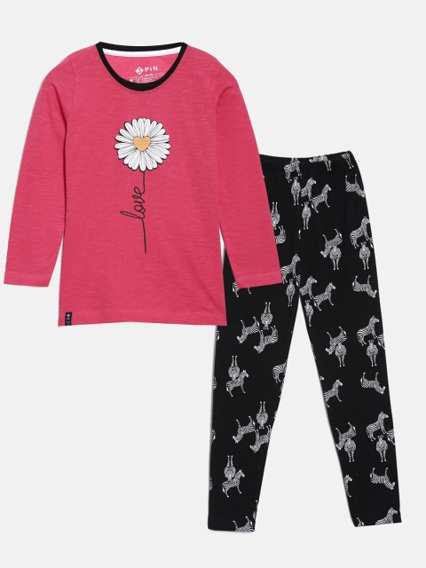 

3PIN Girls Fuchsia & Black Printed T-shirt with Leggings