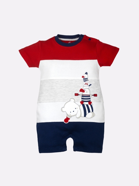 

BABY GO Infants Boys White & Red Striped Pure Cotton Romper