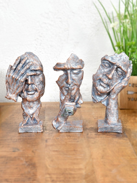 

Clasiko Set Of 3 Copper-Toned Man Face Figurine