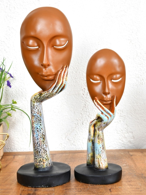 

Clasiko Set Of 2 Tan Brown Face Mask With Stand Figurine