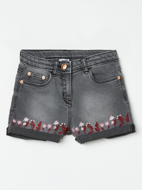 

Fame Forever by Lifestyle Girls Black Washed Denim Embroidered Shorts