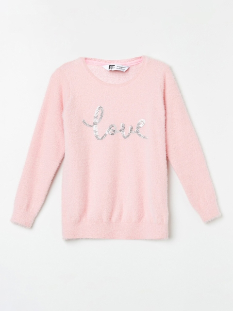 

Fame Forever by Lifestyle Girls Pink & Silver-Toned Typography Pullover with Embellished Detail