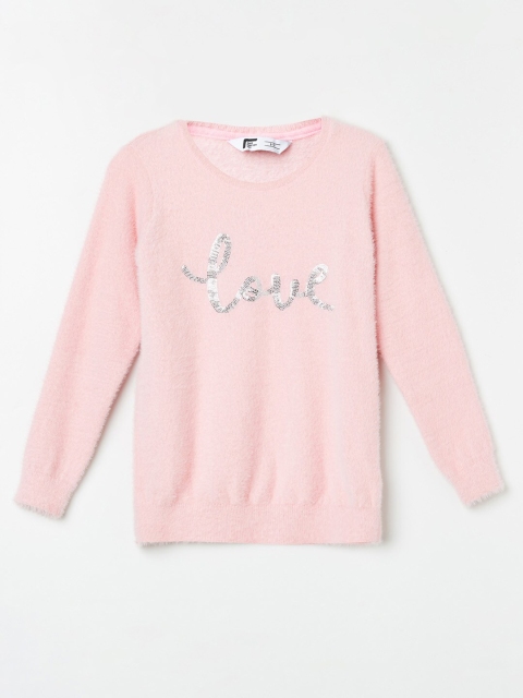 

Fame Forever by Lifestyle Girls Pink & Silver-Toned Embellished Typography Pullover