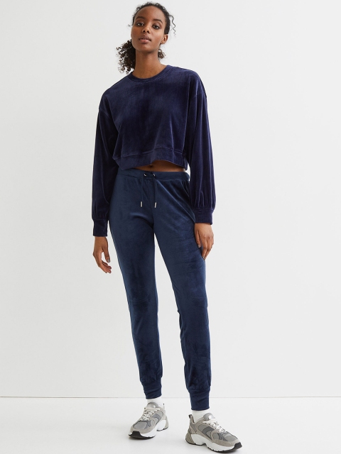 

H&M Blue Solid Velour joggers