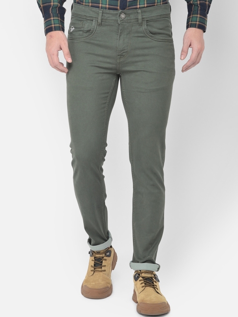 

Canary London Men Olive Green Smart Skinny Fit Low-Rise Low Distress Stretchable Jeans