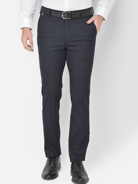 

Canary London Men Navy Blue Smart Slim Fit Wrinkle Free Trousers