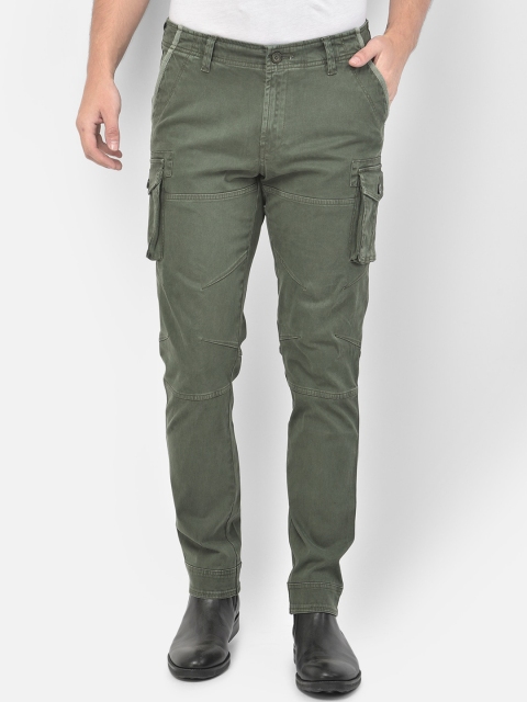 

Canary London Men Olive Green Smart Slim Fit Wrinkle Free Cargos Trousers