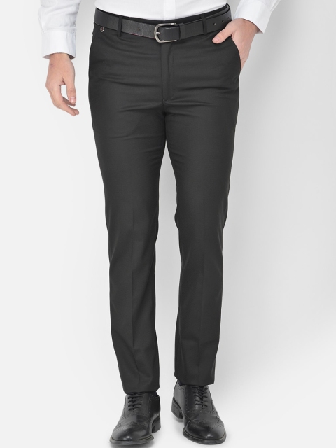 

Canary London Men Black Textured Smart Slim Fit Wrinkle Free Trousers