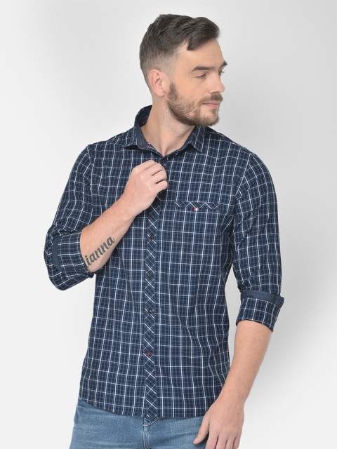 

Canary London Men Navy Blue Smart Slim Fit Checked Casual Shirt