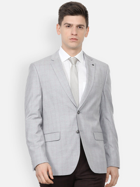 

Van Heusen Men Grey Checked Slim-Fit Single Breasted Formal Blazer