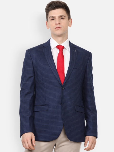 

Van Heusen Men Navy Blue Checked Single-Breasted Slim Fit Formal Blazer