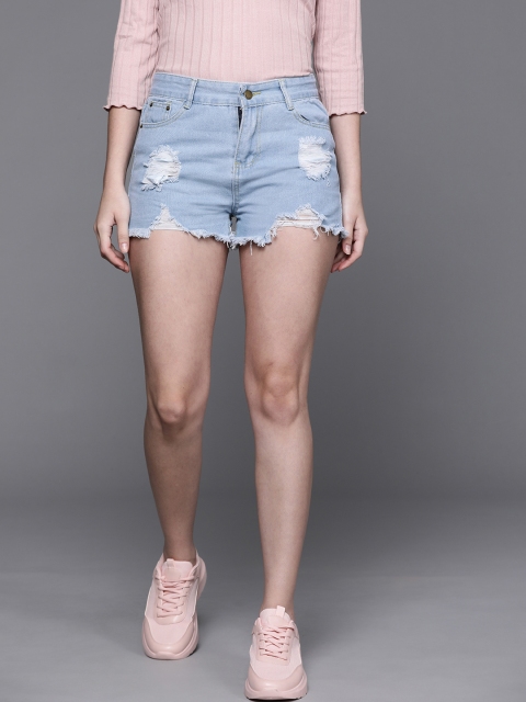 

JC Mode Women Blue High-Rise Denim Shorts