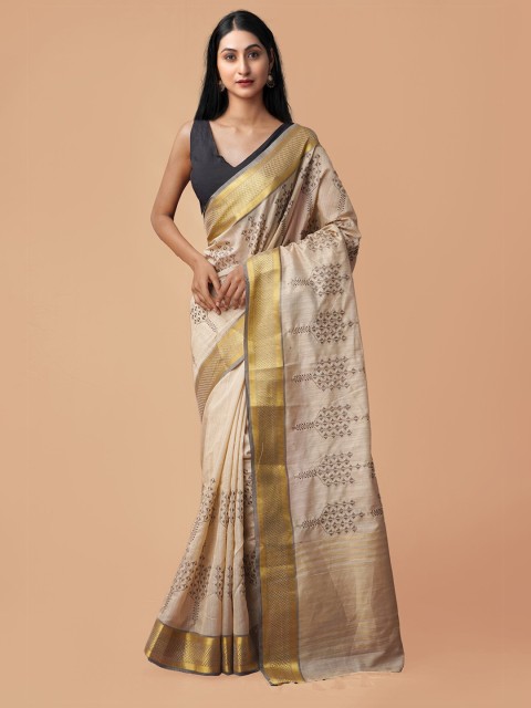 

Unnati Silks Brown & Black Embroidered Silk Cotton Maheshwari Saree