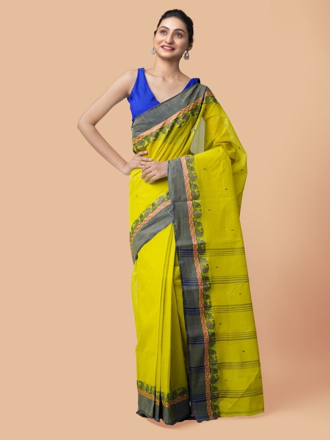 

Unnati Silks Green Woven Design Bengal Taant Pure Cotton Saree