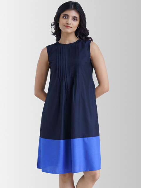 

Marigold by FableStreet Navy Blue Colourblocked A-Line Dress