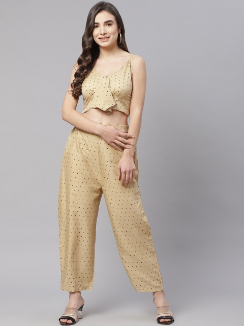 

SIRIKIT Black & Beige Polka Dots Printed Two-Piece Jumpsuit