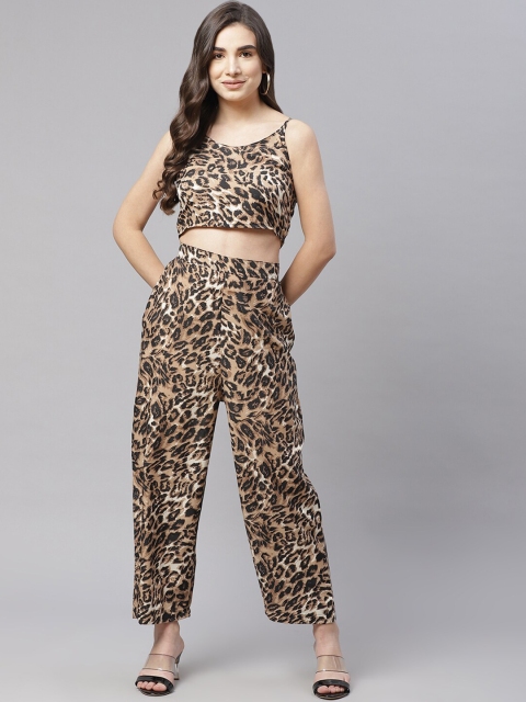 

SIRIKIT Women Brown Leopard Printed Top & Trouser Set
