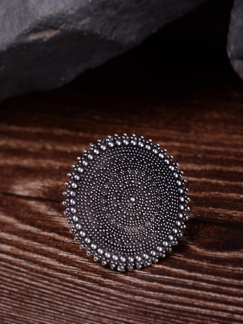 

Saraf RS Jewellery Oxidised Silver-Toned Designer Circular Adjustable Finger Ring