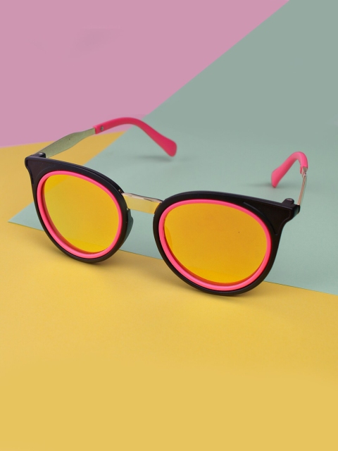 

DukieKooky Unisex Kids Yellow Lens & Black Round Sunglasses with UV Protected Lens